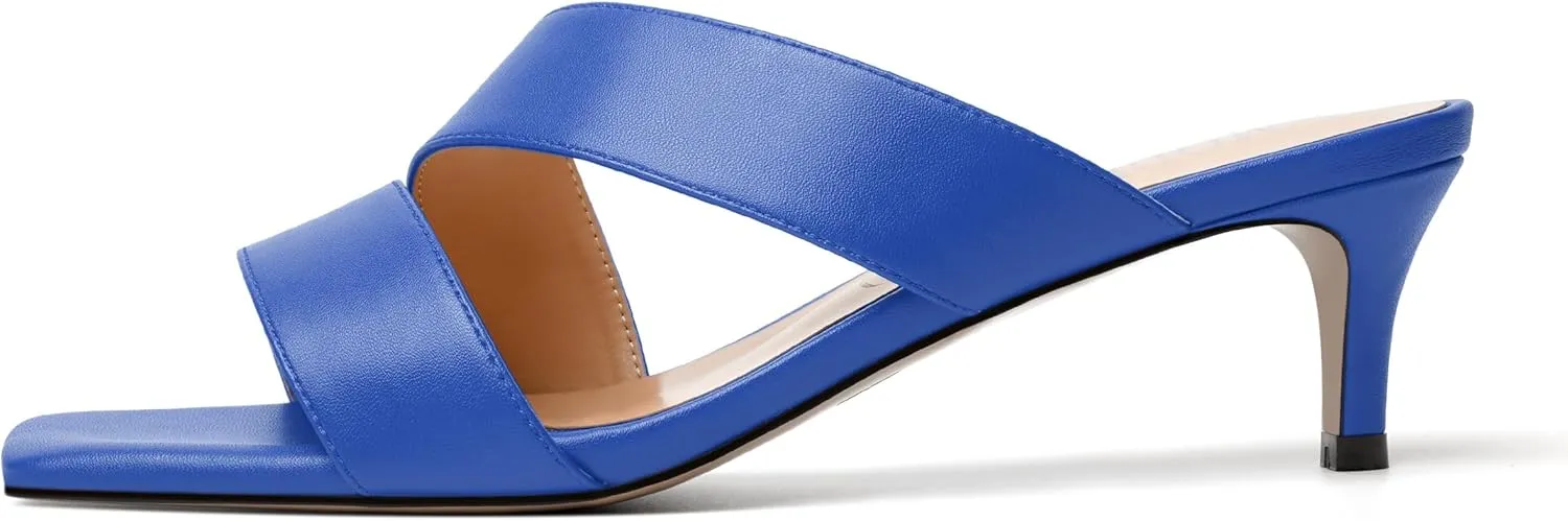 MODENCOCO Womens Summer Slip On Casual Square Toe Matte Comfortable Kitten Low Heel Heeled Sandals 2 Inch