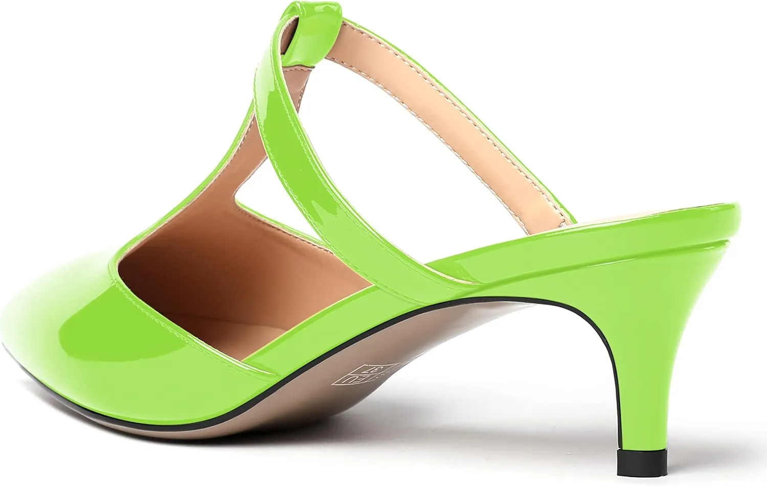 MODENCOCO Womens T Strap Sexy Night Club Slip On Patent Pointed Toe Fashion Kitten Low Heel Mules Dress Shoes 2 Inch