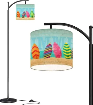 Modern Arc Floor Lamp with Dimmer Mid Century Surfboards Beach Flat Design Style Metal Standing Lamp with Linen Shade Footswitch for Living Room Bedroom Office