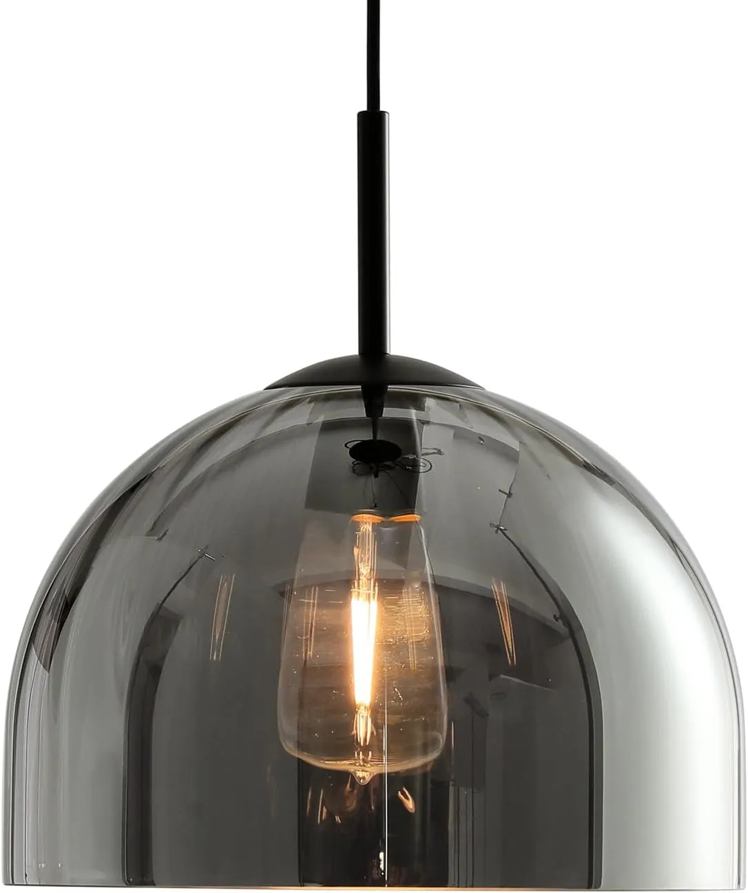 Modern Dome Pendant Lighting Fixtures, 11.8 Inch Large Boho Chandelier, Rustic Farmhouse Industrial Hanging Ceiling Lamp with Grey Glass Bell Lampshade for Kitchen Island Dining Room