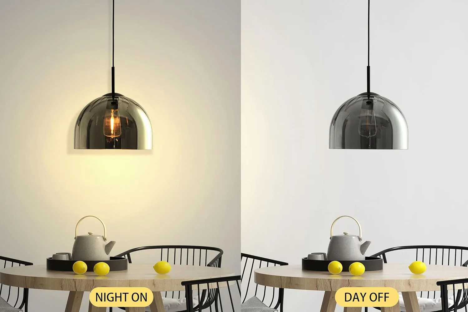 Modern Dome Pendant Lighting Fixtures, 11.8 Inch Large Boho Chandelier, Rustic Farmhouse Industrial Hanging Ceiling Lamp with Grey Glass Bell Lampshade for Kitchen Island Dining Room