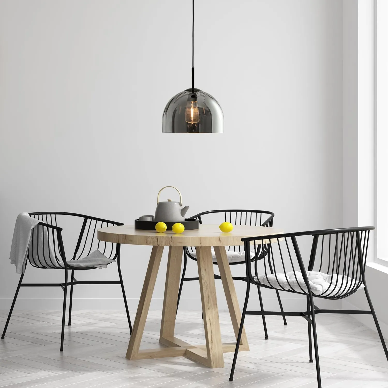 Modern Dome Pendant Lighting Fixtures, 11.8 Inch Large Boho Chandelier, Rustic Farmhouse Industrial Hanging Ceiling Lamp with Grey Glass Bell Lampshade for Kitchen Island Dining Room
