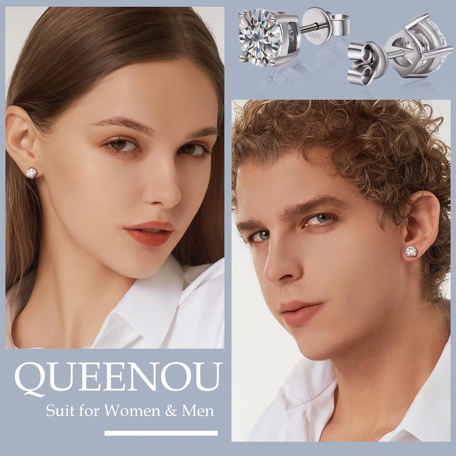 Moissanite Earrings Studs 1ct-3ct for Women/Men, 925 Sterling Silver with 18K White Gold Plated Hypoallergenic Flat Screw Back Birthday Gifts for Women Girlfriend Wife Engagement Jewelry