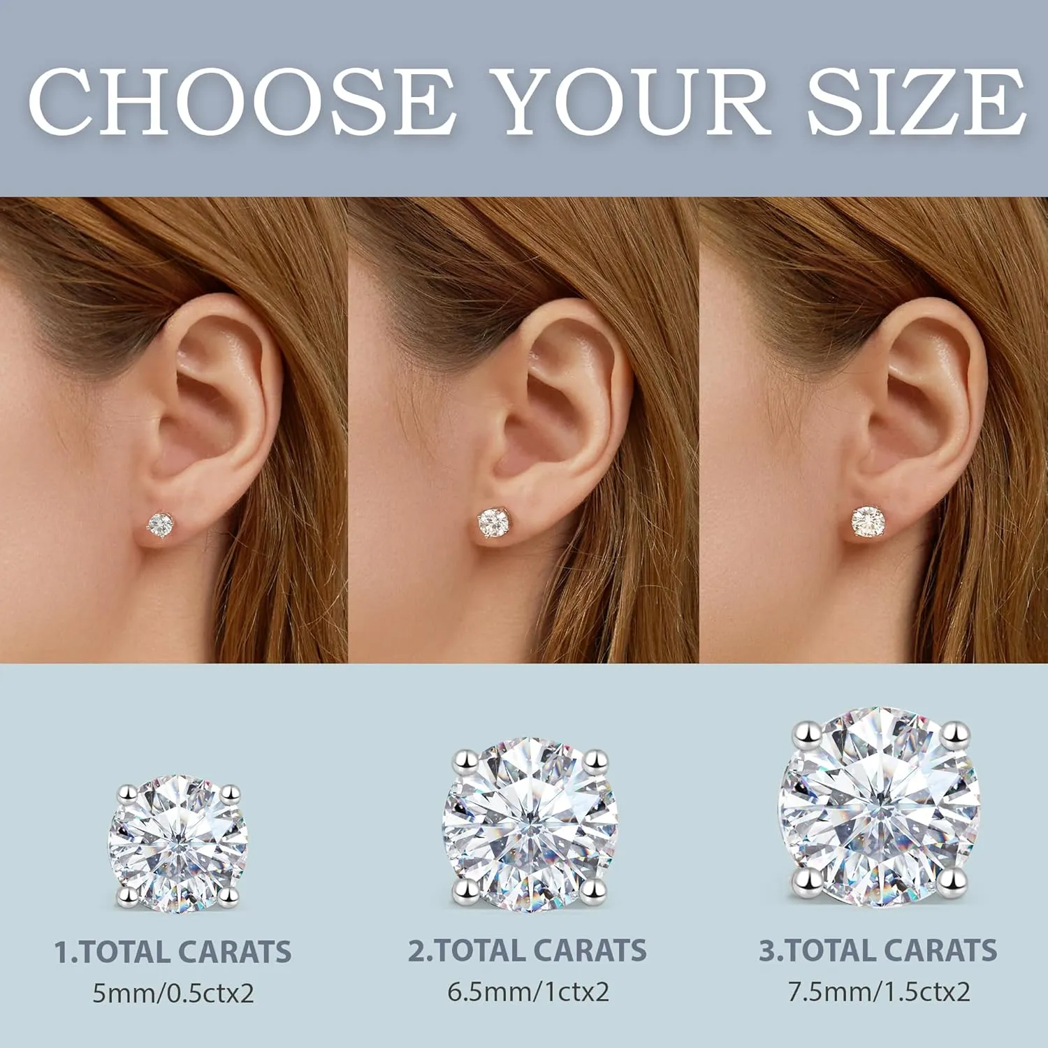 Moissanite Earrings Studs 1ct-3ct for Women/Men, 925 Sterling Silver with 18K White Gold Plated Hypoallergenic Flat Screw Back Birthday Gifts for Women Girlfriend Wife Engagement Jewelry