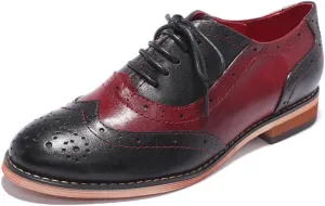 Mona flying Womens Leather Flat Oxfords Shoes for Women Perforated Lace-up Wingtip Vintage Brogues Shoes