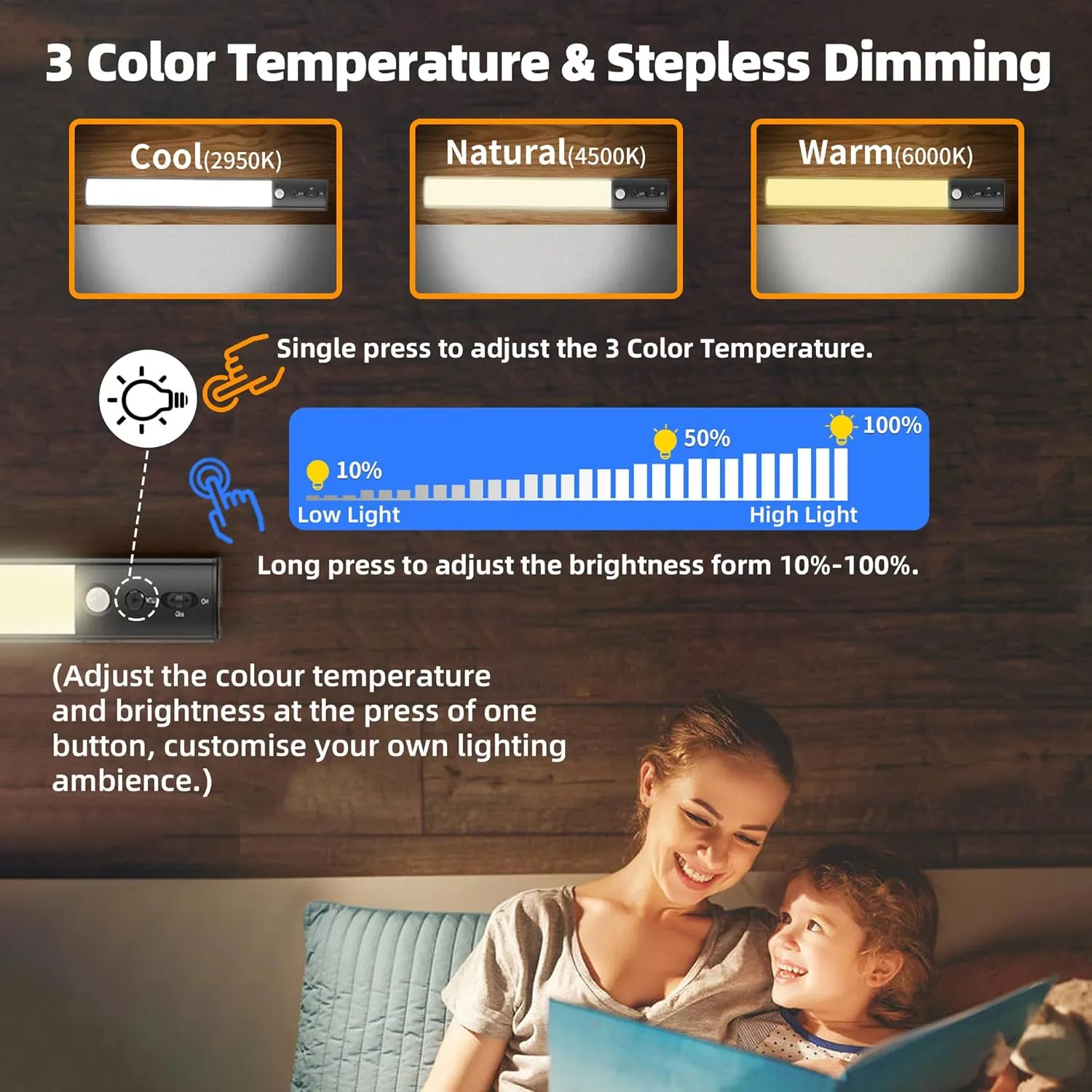 Motion Sensor Cabinet Light 2 Pack- 4200 mAh Battery Operated Rechargeable Closet Lights - Extra-Bright Under Cabinet Lights - Wireless Indoor LED Light Strip - Motion Activated Lighting