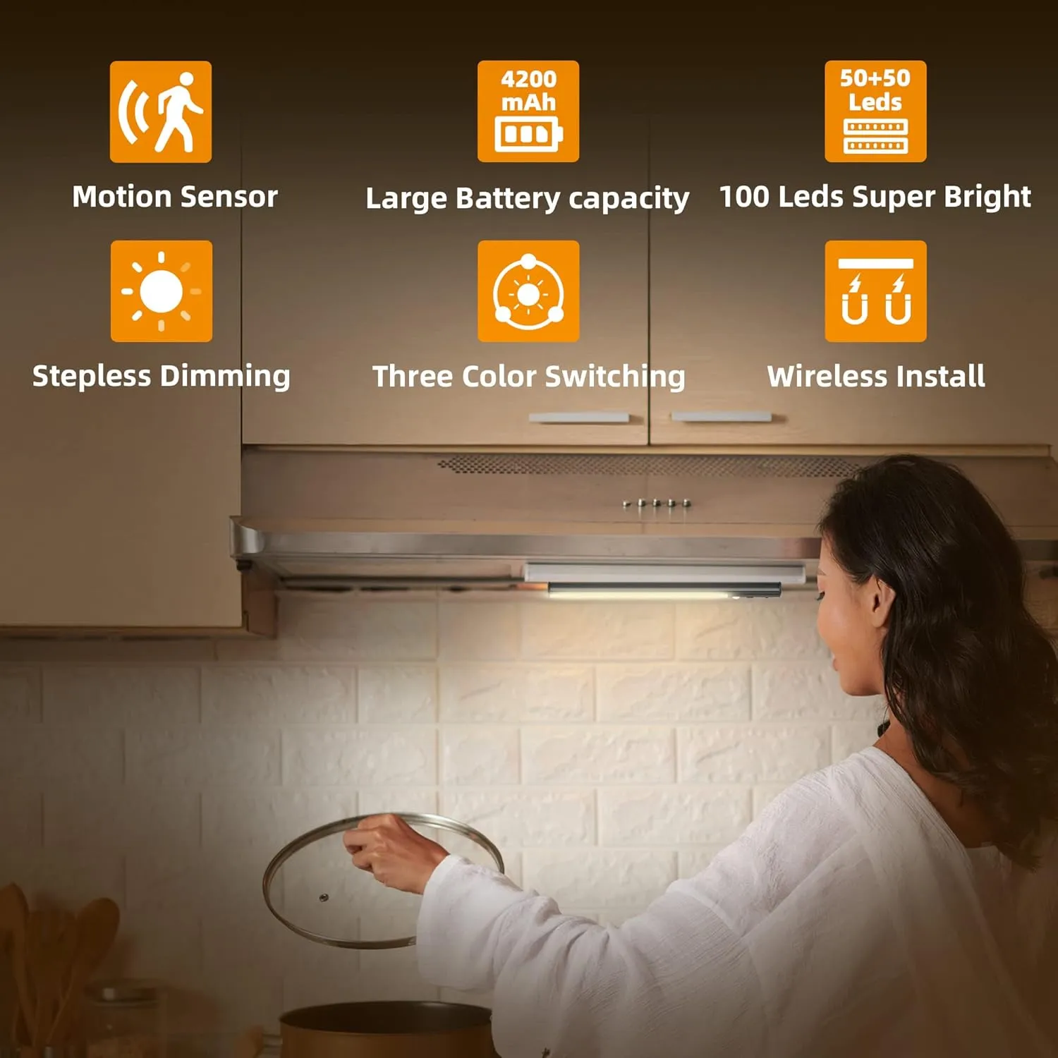 Motion Sensor Cabinet Light 2 Pack- 4200 mAh Battery Operated Rechargeable Closet Lights - Extra-Bright Under Cabinet Lights - Wireless Indoor LED Light Strip - Motion Activated Lighting