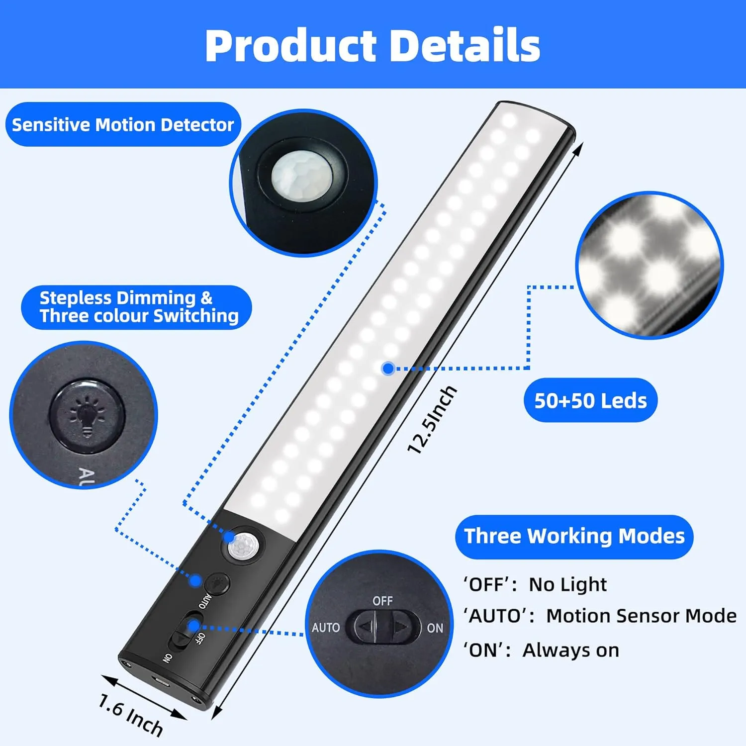 Motion Sensor Cabinet Light 2 Pack- 4200 mAh Battery Operated Rechargeable Closet Lights - Extra-Bright Under Cabinet Lights - Wireless Indoor LED Light Strip - Motion Activated Lighting