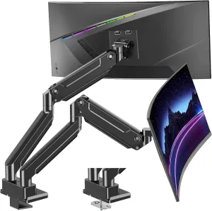 MOUNT PRO Dual Monitor Stand for Max 49 Inch Ultrawide Screens up to 44 lbs, Heavy Duty Monitor Arm for 2 Monitors, Premium Full Motion Double Computer Desk Mount, VESA Mount 75x75/100x100mm