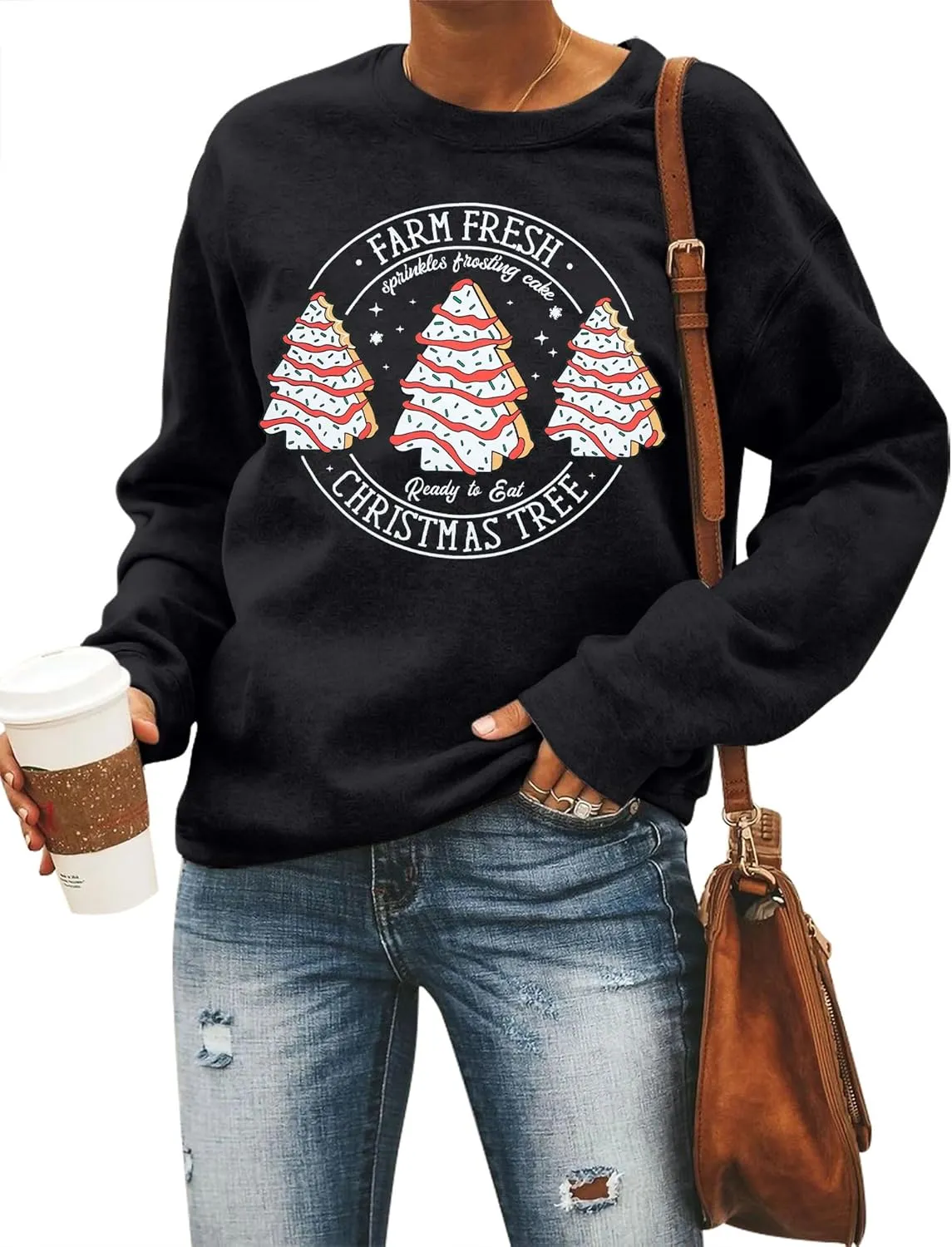 MOUSYA Merry Christmas Oversized Sweashirt Women Christmas Reindeer Sweaters Snowflake Graphic long Sleeve Pullover Tops