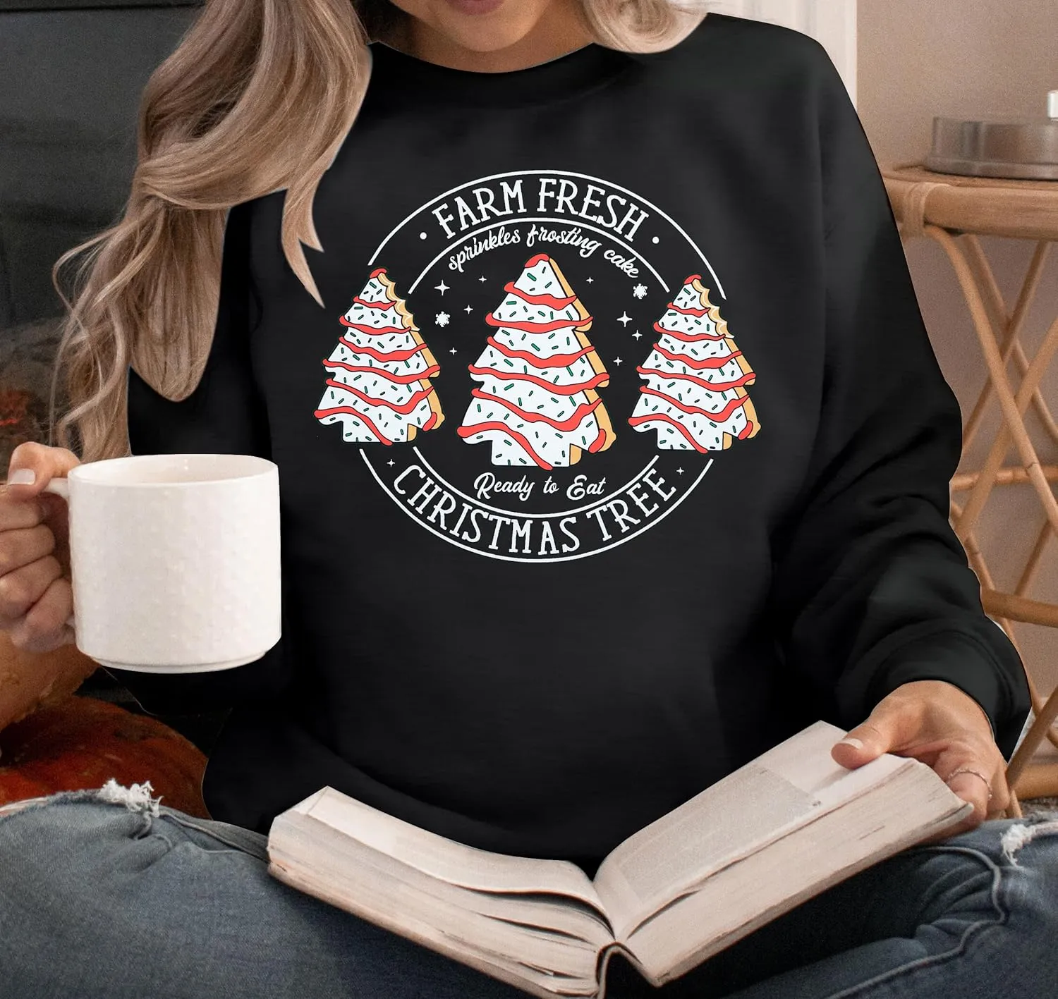 MOUSYA Merry Christmas Oversized Sweashirt Women Christmas Reindeer Sweaters Snowflake Graphic long Sleeve Pullover Tops