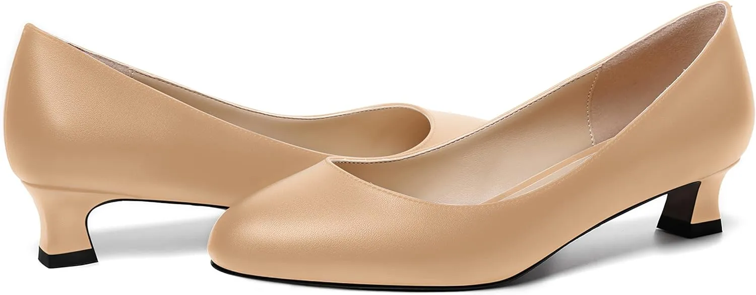 MOVINSTEPS Womens Dating Matte Slip On Round Toe Dress Spool Low Heel Pumps Shoes 1.5 Inch