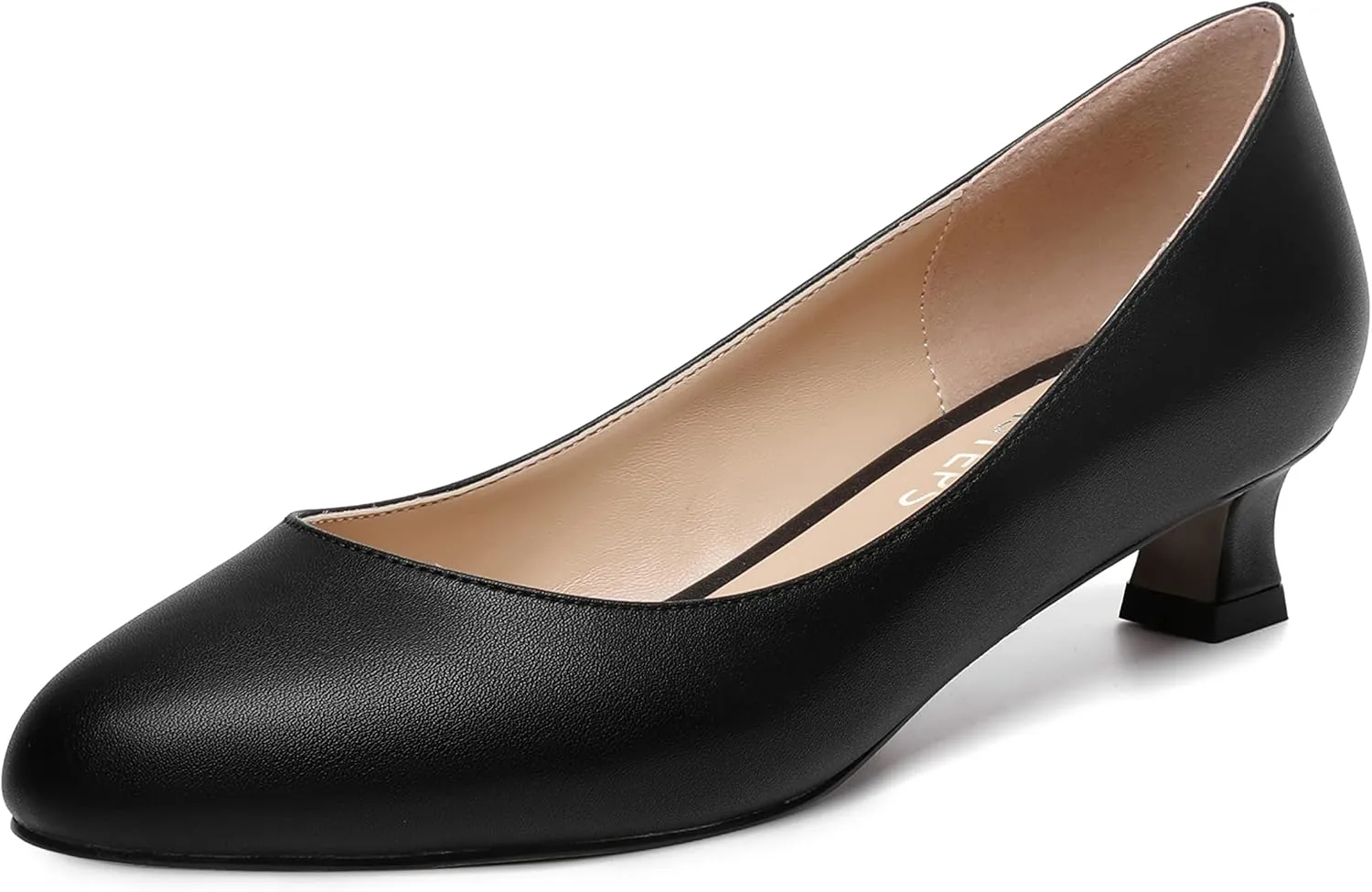 MOVINSTEPS Womens Dating Matte Slip On Round Toe Dress Spool Low Heel Pumps Shoes 1.5 Inch