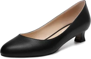 MOVINSTEPS Womens Dating Matte Slip On Round Toe Dress Spool Low Heel Pumps Shoes 1.5 Inch