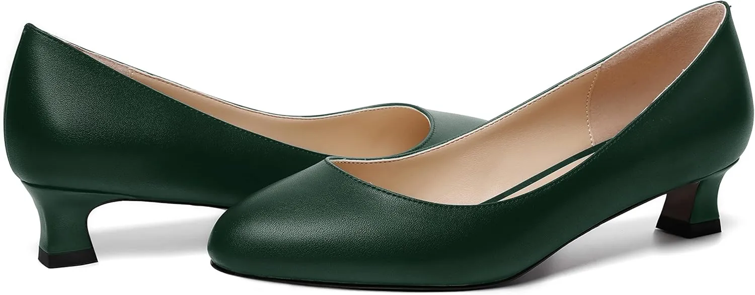 MOVINSTEPS Womens Dating Matte Slip On Round Toe Dress Spool Low Heel Pumps Shoes 1.5 Inch