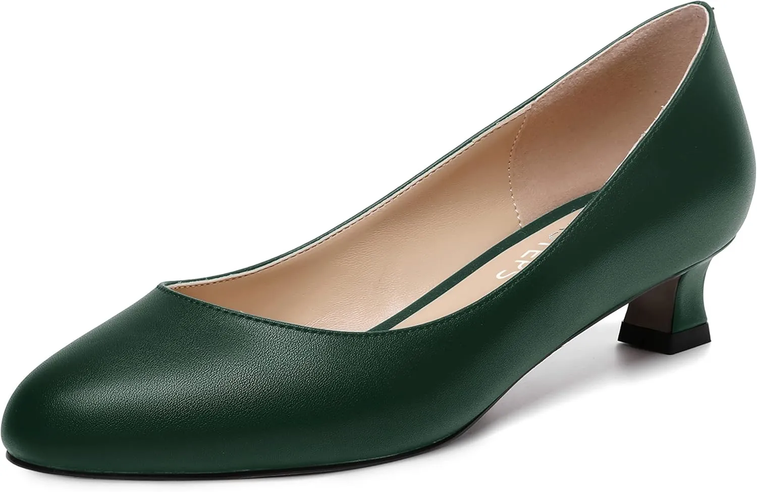 MOVINSTEPS Womens Dating Matte Slip On Round Toe Dress Spool Low Heel Pumps Shoes 1.5 Inch