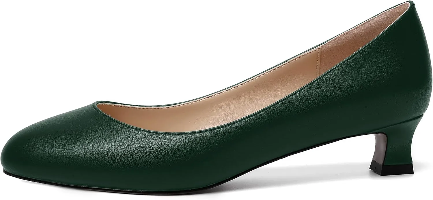 MOVINSTEPS Womens Dating Matte Slip On Round Toe Dress Spool Low Heel Pumps Shoes 1.5 Inch