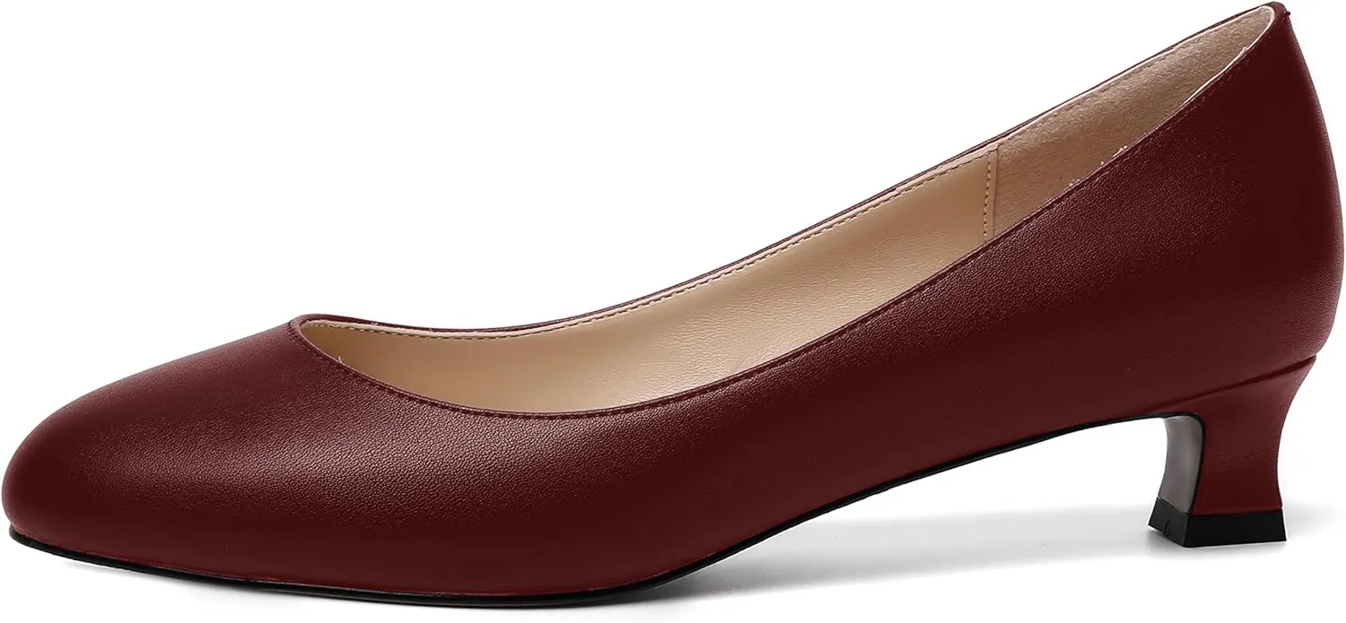 MOVINSTEPS Womens Dating Matte Slip On Round Toe Dress Spool Low Heel Pumps Shoes 1.5 Inch