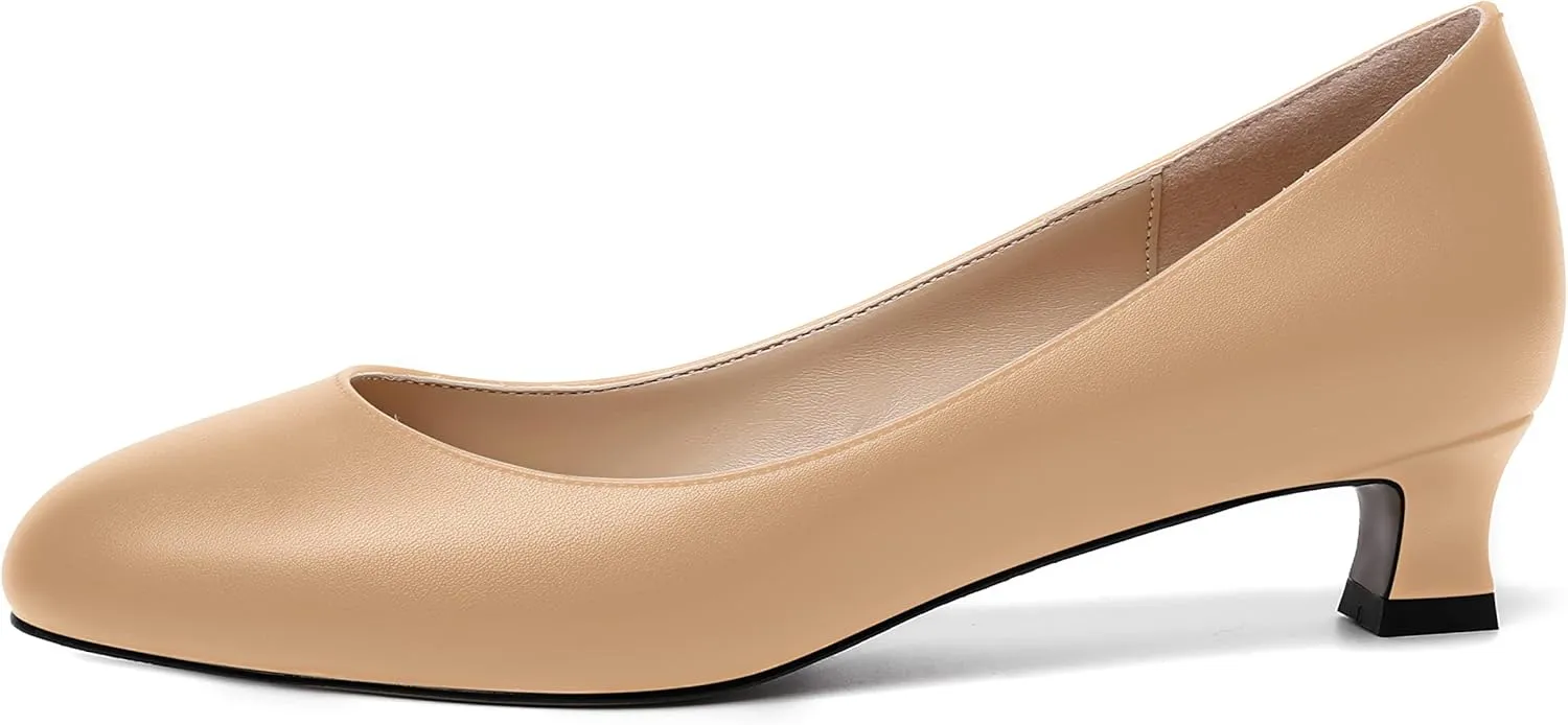 MOVINSTEPS Womens Dating Matte Slip On Round Toe Dress Spool Low Heel Pumps Shoes 1.5 Inch