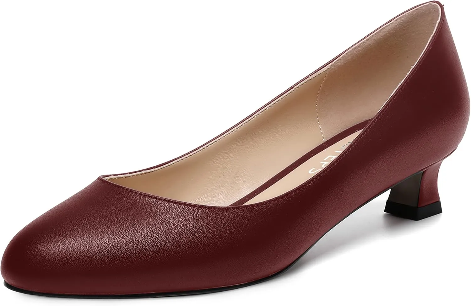 MOVINSTEPS Womens Dating Matte Slip On Round Toe Dress Spool Low Heel Pumps Shoes 1.5 Inch
