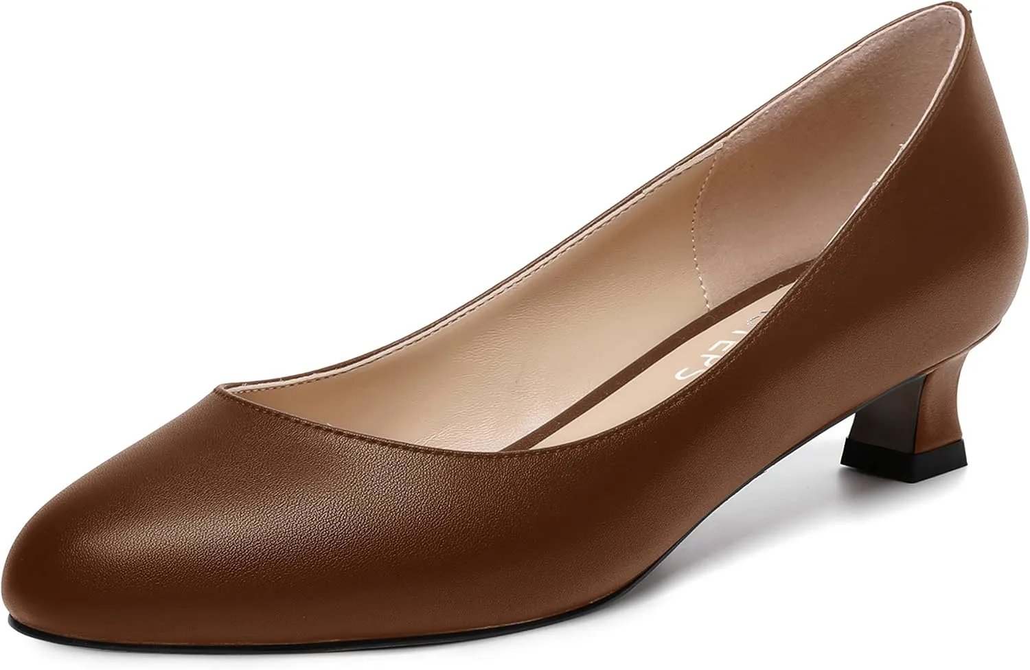 MOVINSTEPS Womens Dating Matte Slip On Round Toe Dress Spool Low Heel Pumps Shoes 1.5 Inch