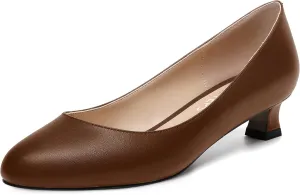 MOVINSTEPS Womens Dating Matte Slip On Round Toe Dress Spool Low Heel Pumps Shoes 1.5 Inch