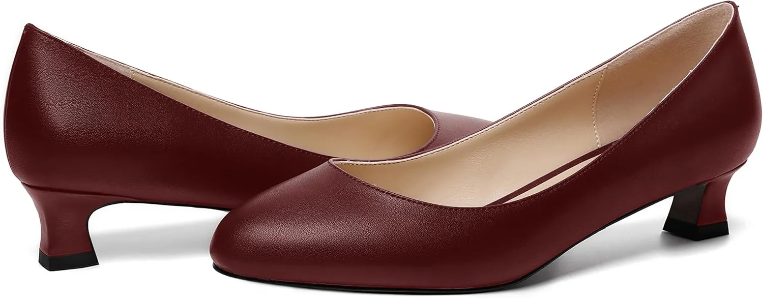 MOVINSTEPS Womens Dating Matte Slip On Round Toe Dress Spool Low Heel Pumps Shoes 1.5 Inch