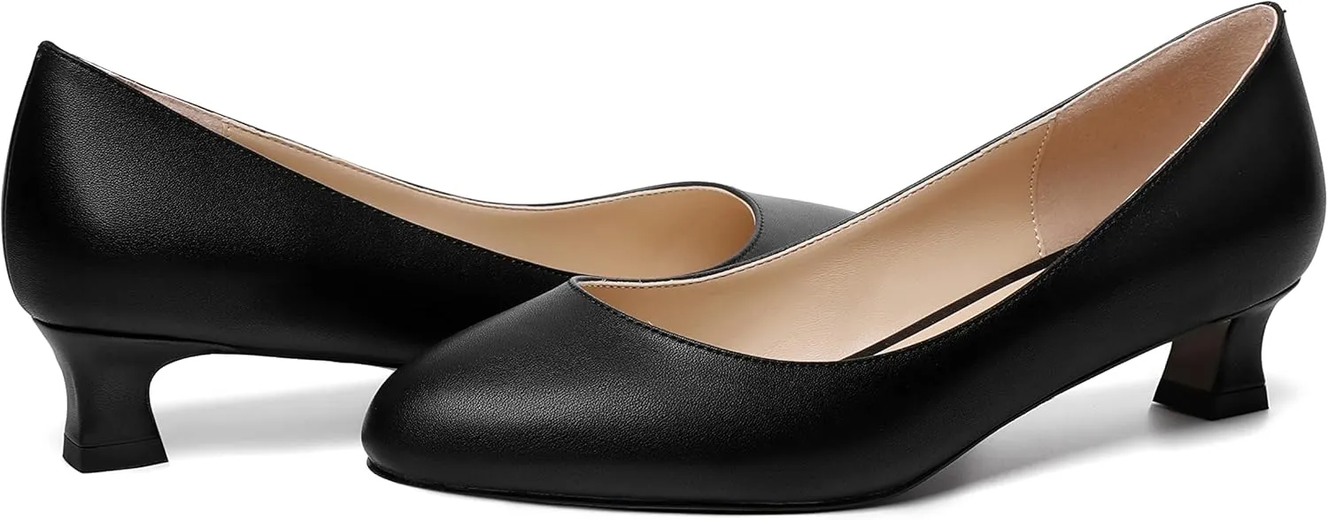 MOVINSTEPS Womens Dating Matte Slip On Round Toe Dress Spool Low Heel Pumps Shoes 1.5 Inch