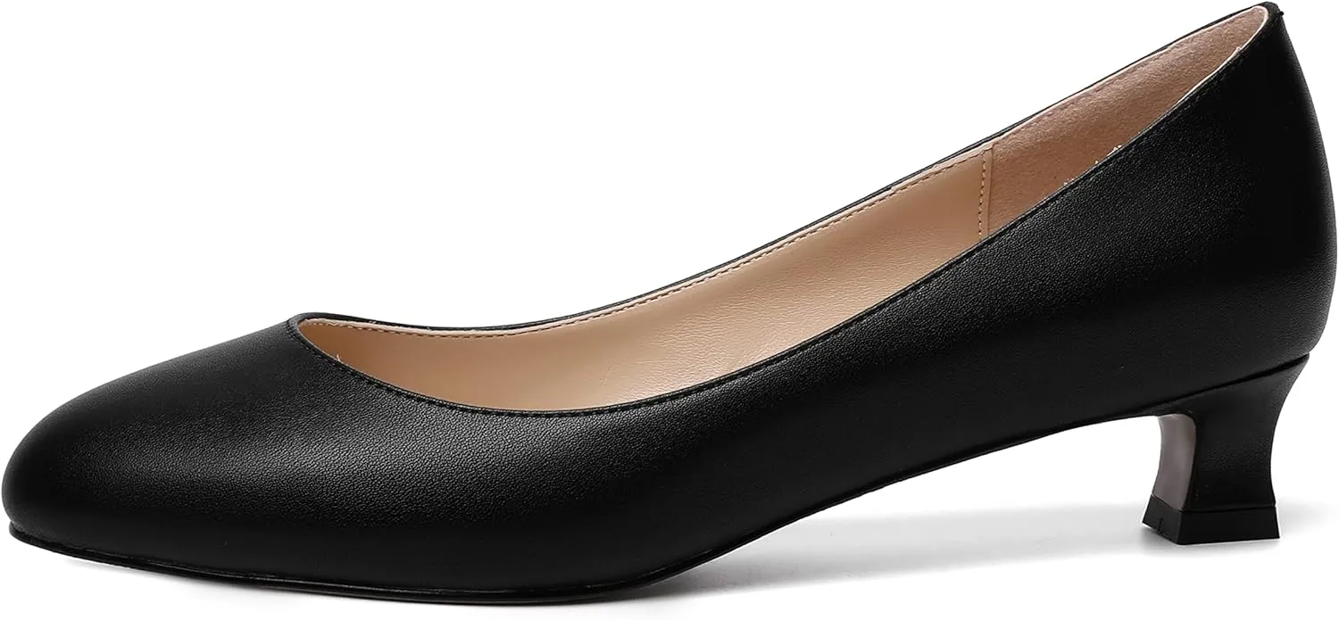 MOVINSTEPS Womens Dating Matte Slip On Round Toe Dress Spool Low Heel Pumps Shoes 1.5 Inch