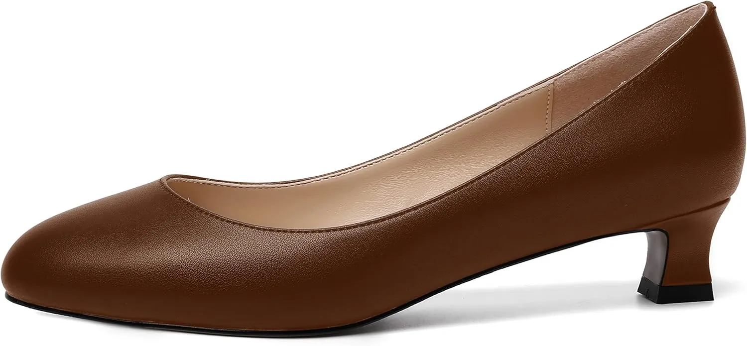 MOVINSTEPS Womens Dating Matte Slip On Round Toe Dress Spool Low Heel Pumps Shoes 1.5 Inch