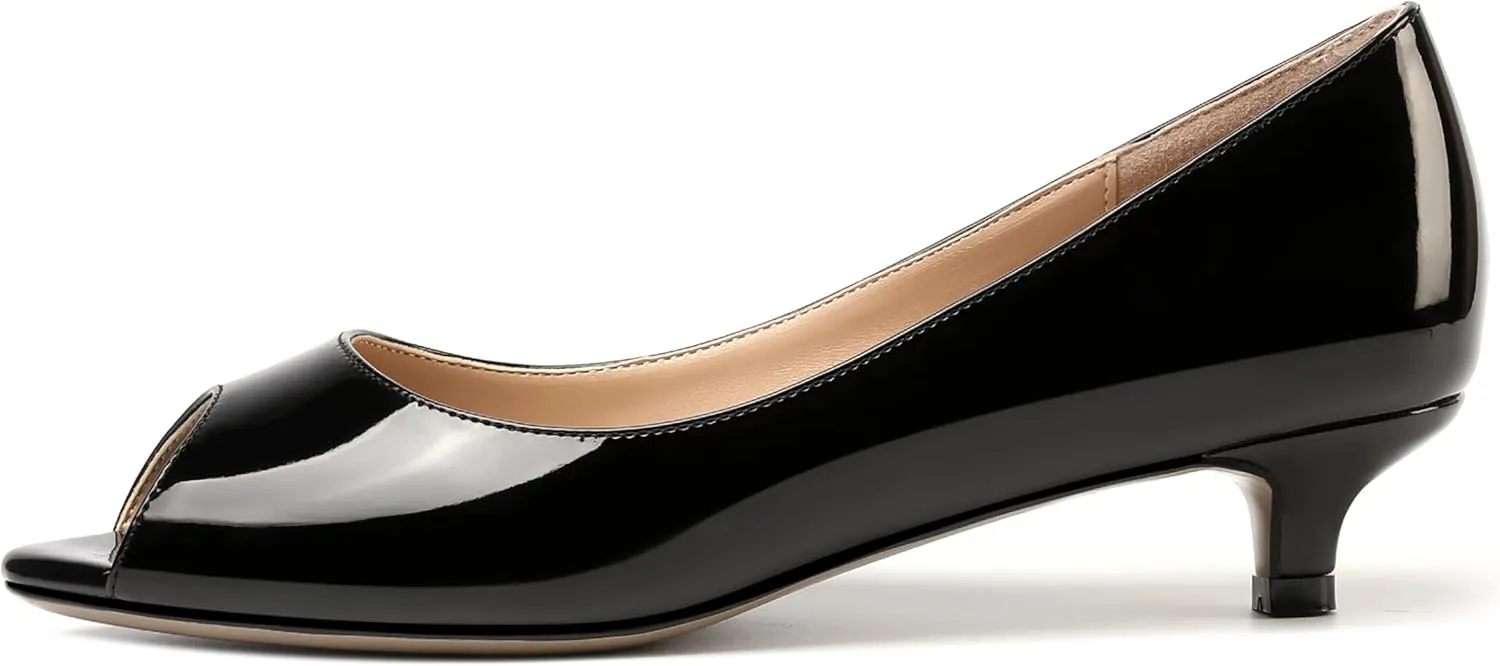 MOVINSTEPS Womens Dress Peep Toe Patent Open Toe Slip On Dating Kitten Low Heel Pumps Shoes 1.5 Inch