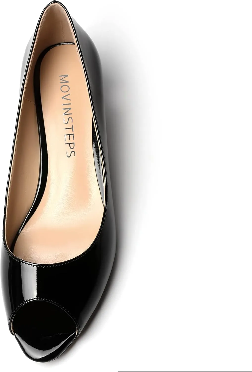 MOVINSTEPS Womens Dress Peep Toe Patent Open Toe Slip On Dating Kitten Low Heel Pumps Shoes 1.5 Inch