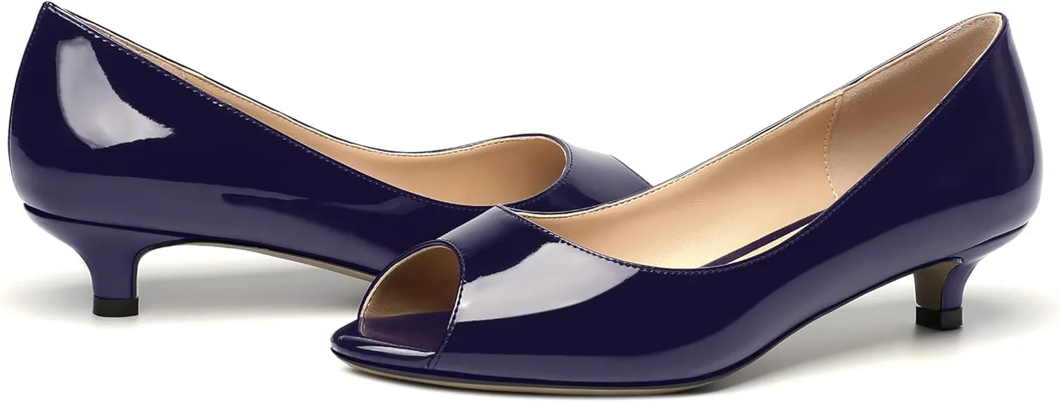 MOVINSTEPS Womens Dress Peep Toe Patent Open Toe Slip On Dating Kitten Low Heel Pumps Shoes 1.5 Inch