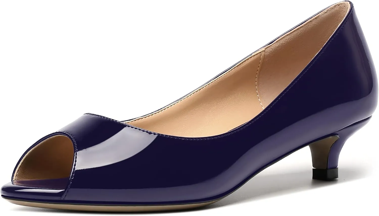 MOVINSTEPS Womens Dress Peep Toe Patent Open Toe Slip On Dating Kitten Low Heel Pumps Shoes 1.5 Inch