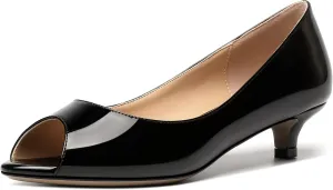 MOVINSTEPS Womens Dress Peep Toe Patent Open Toe Slip On Dating Kitten Low Heel Pumps Shoes 1.5 Inch