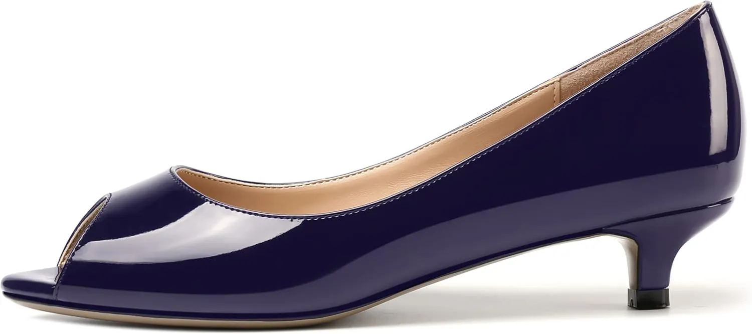 MOVINSTEPS Womens Dress Peep Toe Patent Open Toe Slip On Dating Kitten Low Heel Pumps Shoes 1.5 Inch