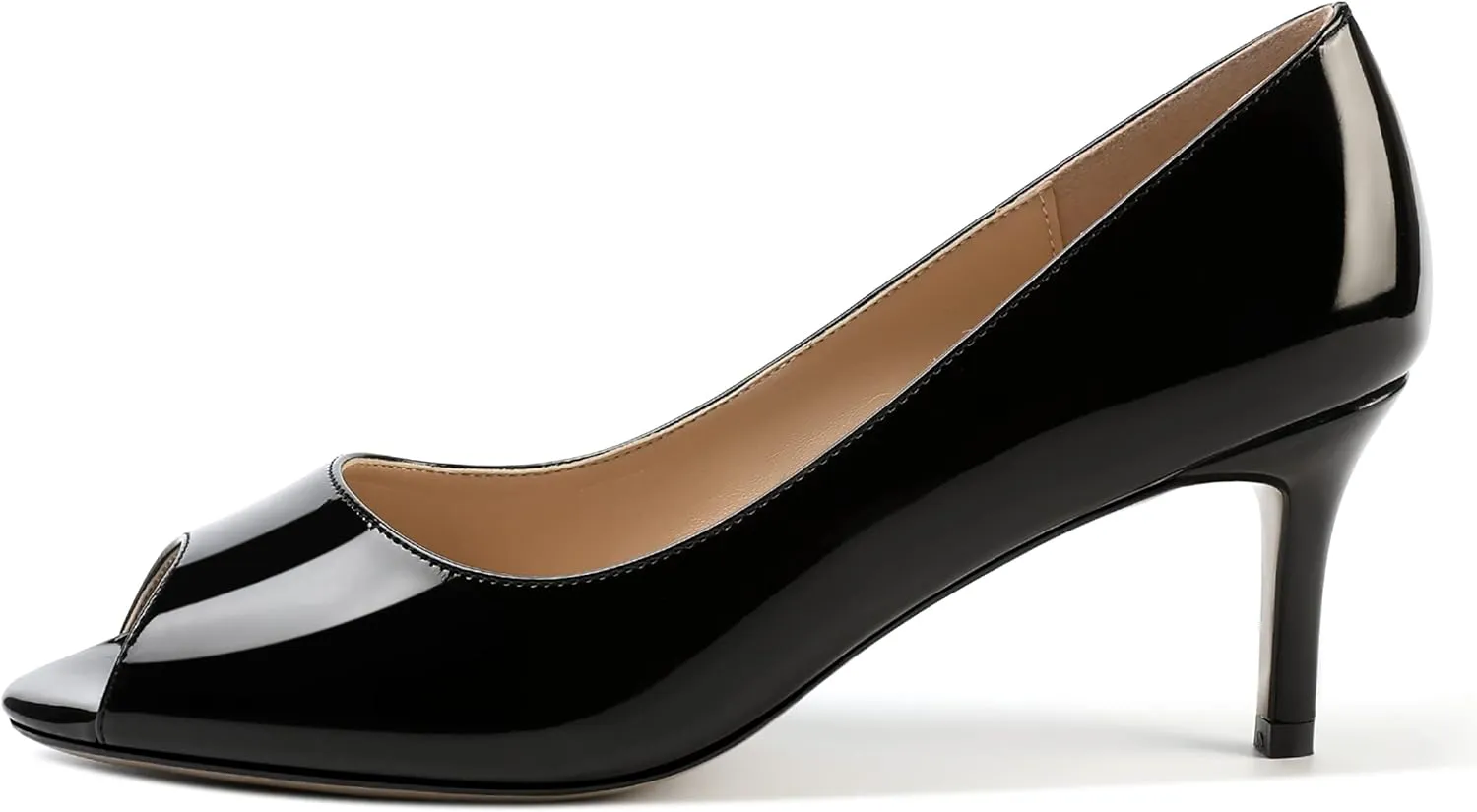 MOVINSTEPS Womens Peep Toe Dating Dress Patent Slip On Open Toe Stiletto Mid Heel Pumps Shoes 2.5 Inch