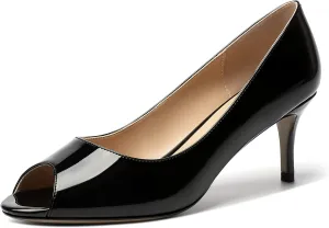 MOVINSTEPS Womens Peep Toe Dating Dress Patent Slip On Open Toe Stiletto Mid Heel Pumps Shoes 2.5 Inch