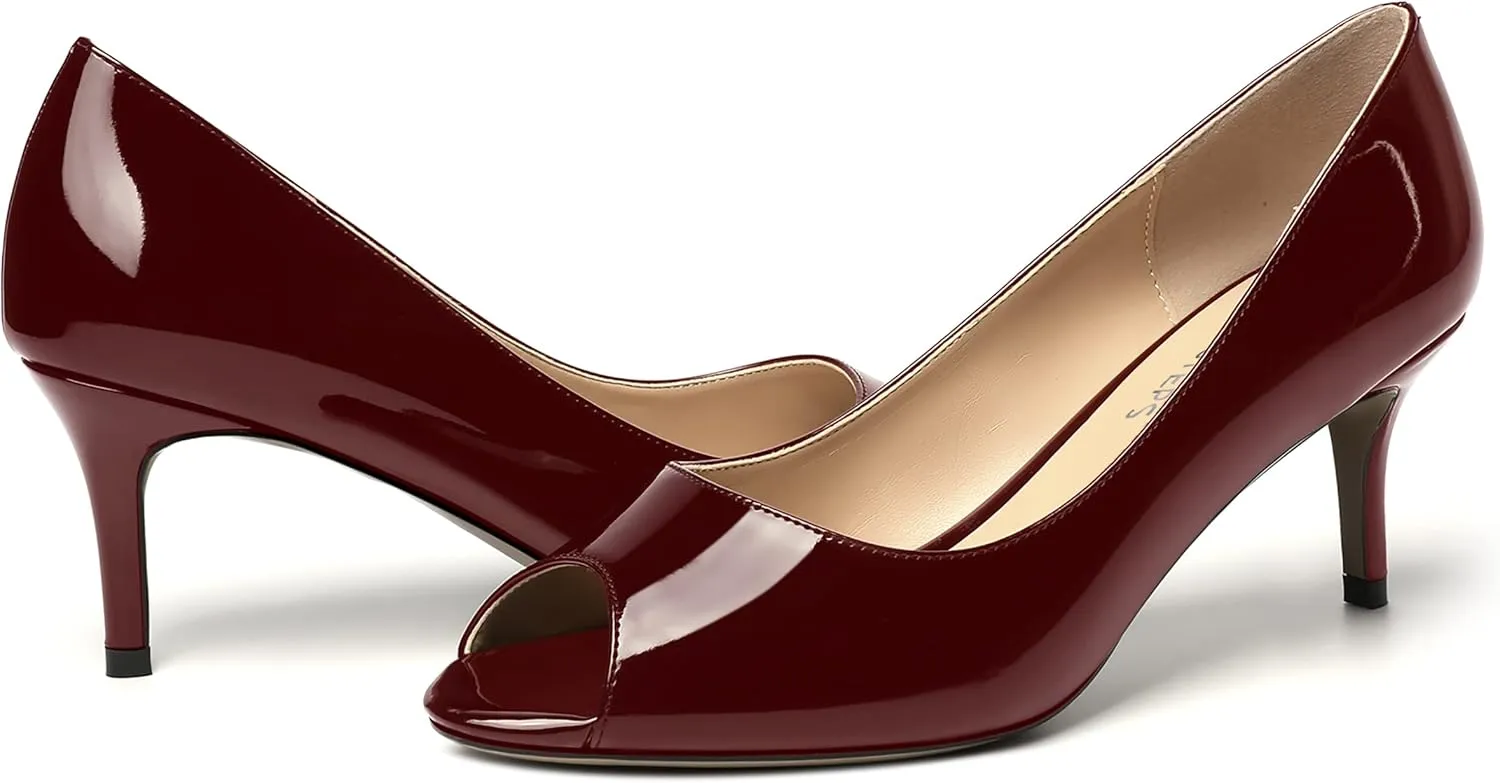 MOVINSTEPS Womens Peep Toe Dating Dress Patent Slip On Open Toe Stiletto Mid Heel Pumps Shoes 2.5 Inch