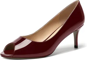 MOVINSTEPS Womens Peep Toe Dating Dress Patent Slip On Open Toe Stiletto Mid Heel Pumps Shoes 2.5 Inch
