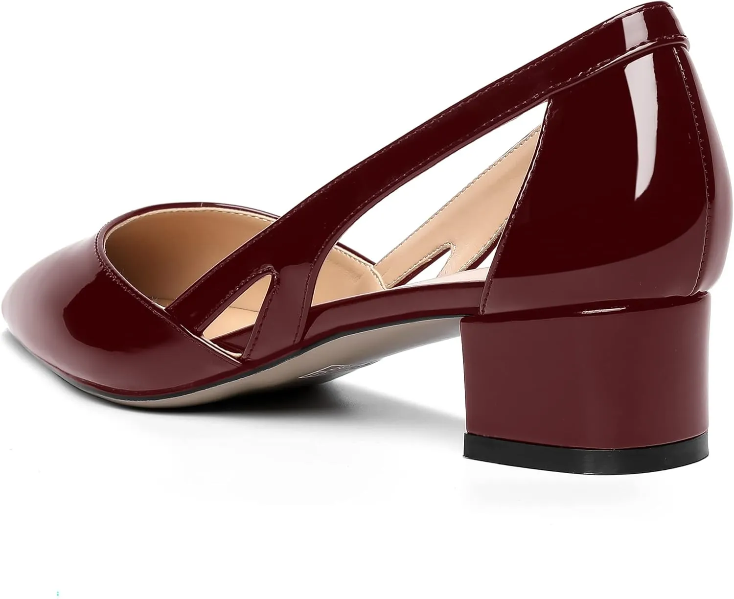 MOVINSTEPS Womens Pointed Toe Dress Slip On Patent Cut Out Work Chunky Low Heel Pumps Shoes 1.5 Inch