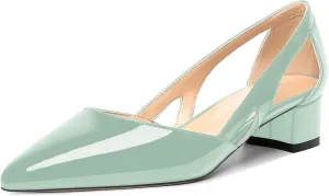 MOVINSTEPS Womens Pointed Toe Dress Slip On Patent Cut Out Work Chunky Low Heel Pumps Shoes 1.5 Inch