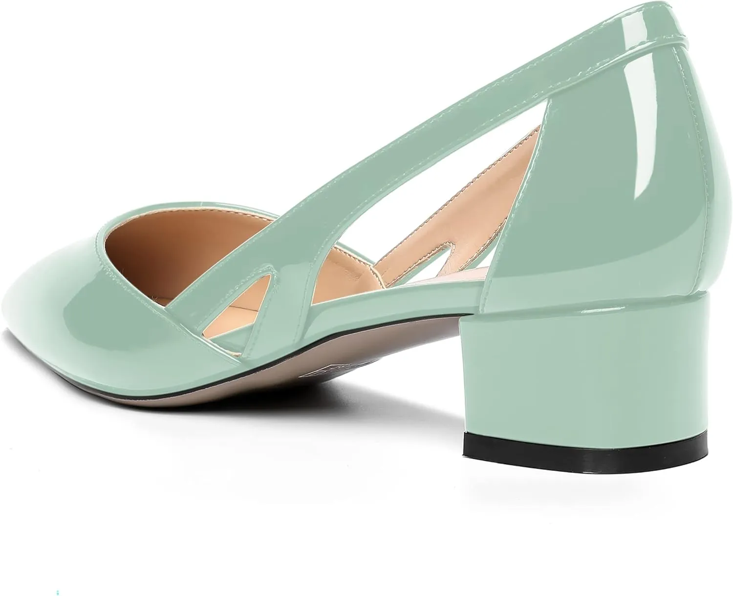 MOVINSTEPS Womens Pointed Toe Dress Slip On Patent Cut Out Work Chunky Low Heel Pumps Shoes 1.5 Inch