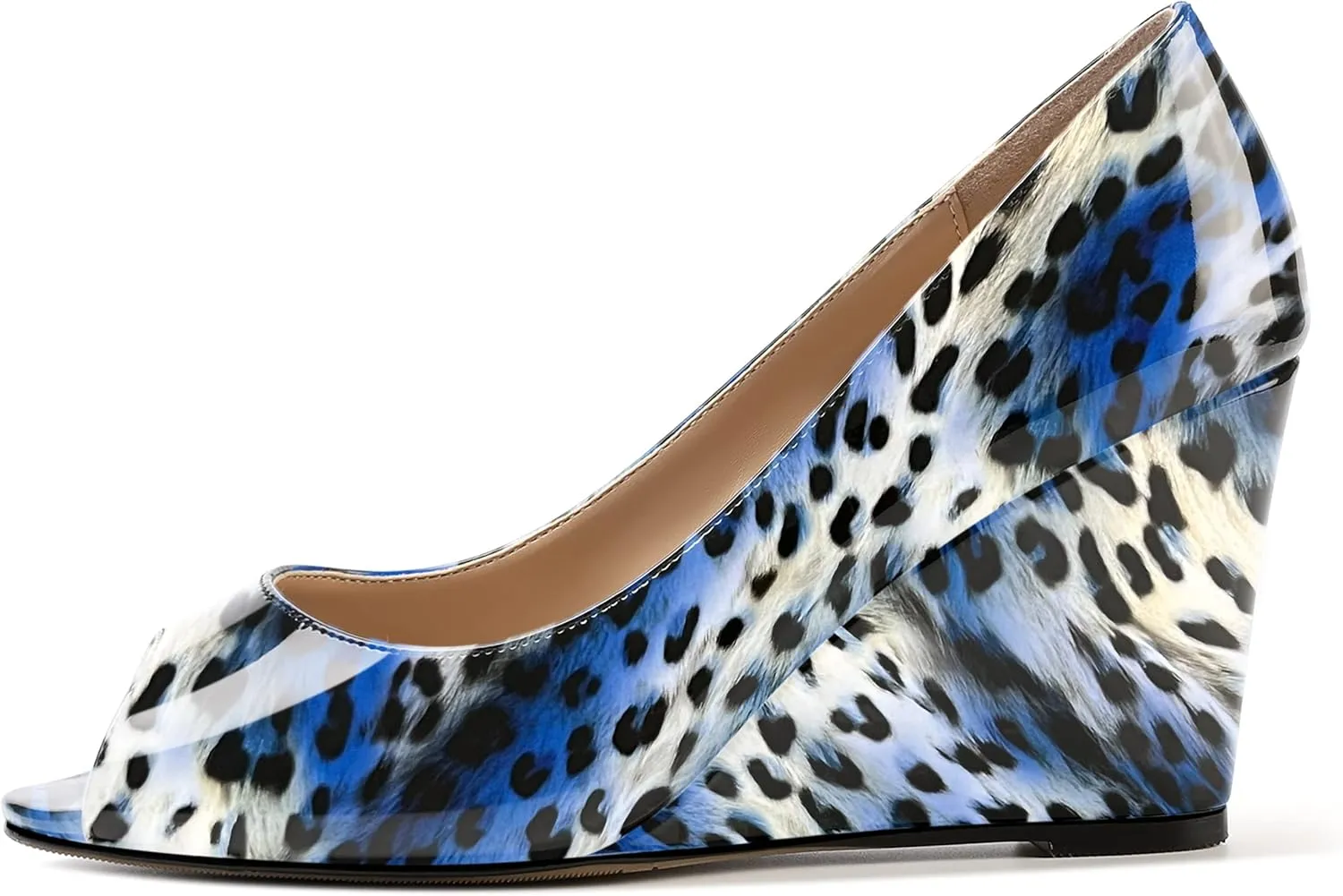 MOVINSTEPS Womens Slip On Work Patent Peep Toe Fashion Wedge High Heel Pumps Shoes 3.3 Inch
