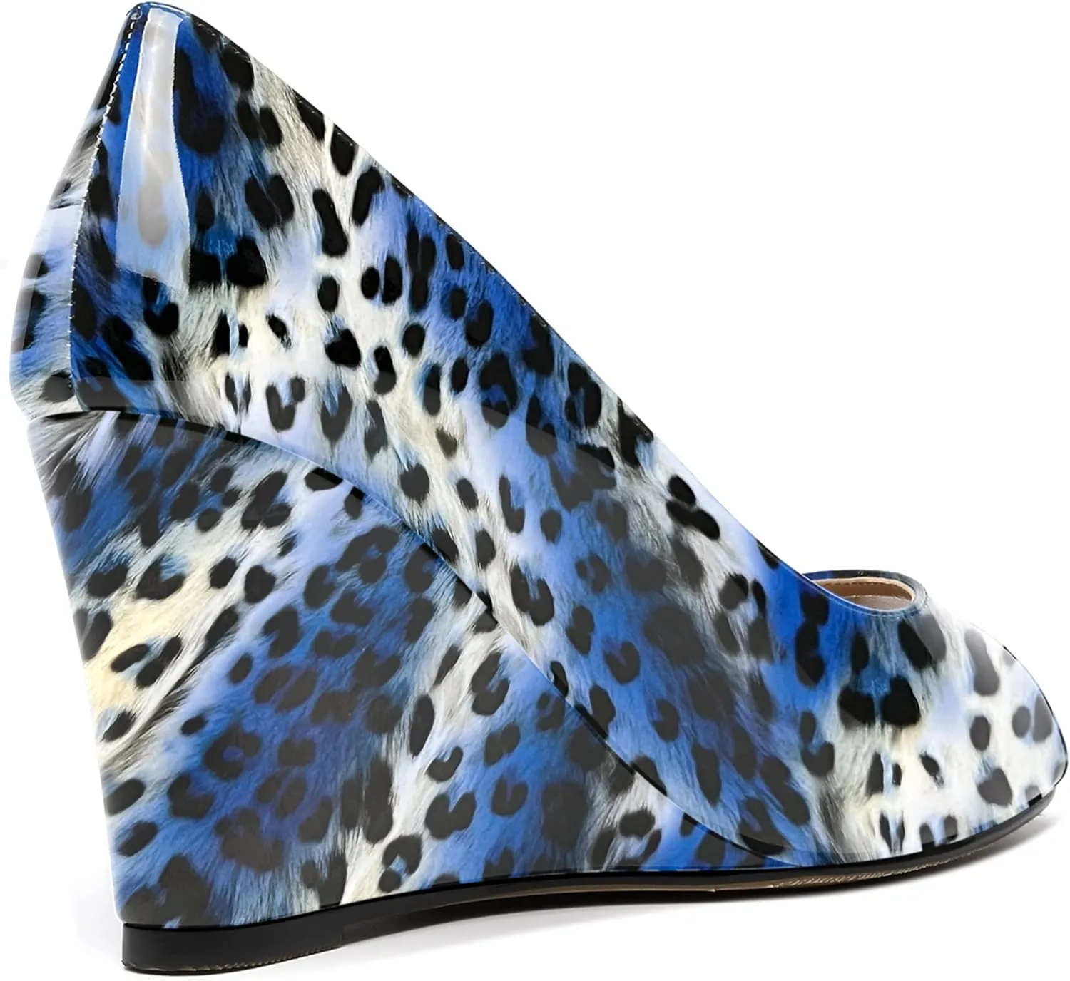 MOVINSTEPS Womens Slip On Work Patent Peep Toe Fashion Wedge High Heel Pumps Shoes 3.3 Inch