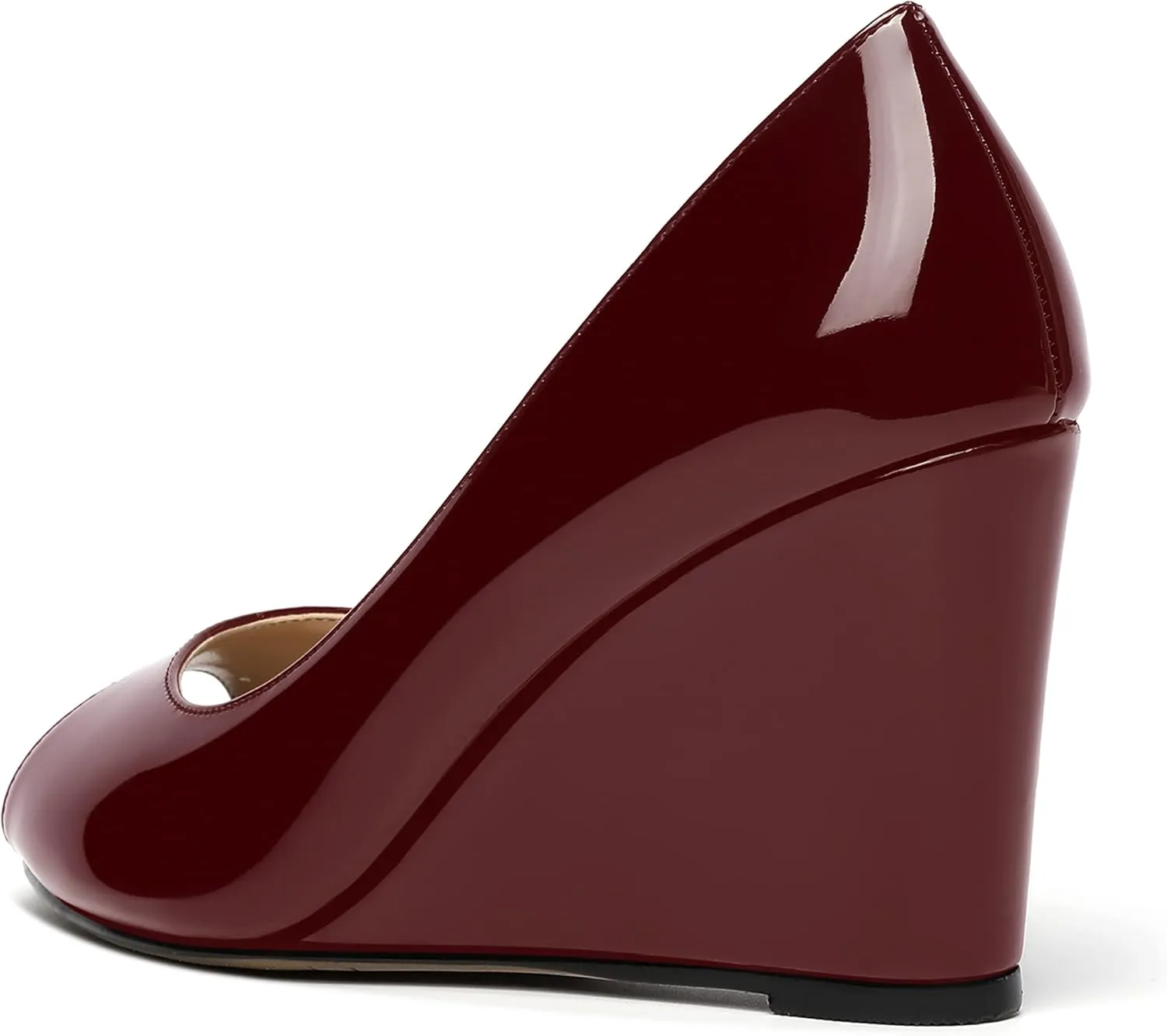 MOVINSTEPS Womens Slip On Work Patent Peep Toe Fashion Wedge High Heel Pumps Shoes 3.3 Inch