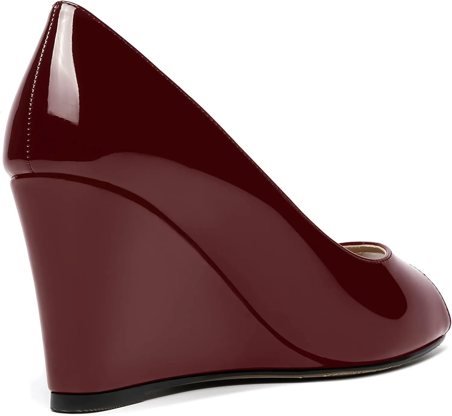 MOVINSTEPS Womens Slip On Work Patent Peep Toe Fashion Wedge High Heel Pumps Shoes 3.3 Inch
