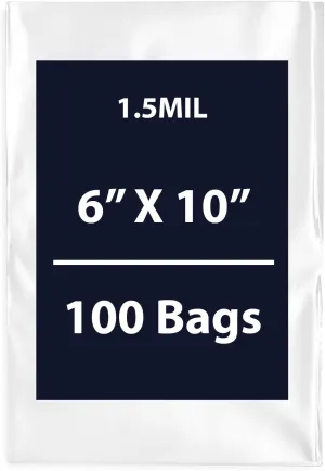 Multiple Sizes Clear Flat Poly Bags, 1.5Mil 6" X 10" & 100 Bags | Low-Density Polyethylene (LDPE), Flat Open Top Plastic Packaging Packing | Flexible and Durable Plastic Bags