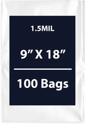 Multiple Sizes Clear Flat Poly Bags, 1.5Mil 9" X 18" & 100 Bags | Low-Density Polyethylene (LDPE), Flat Open Top Plastic Packaging Packing | Flexible and Durable Plastic Bags