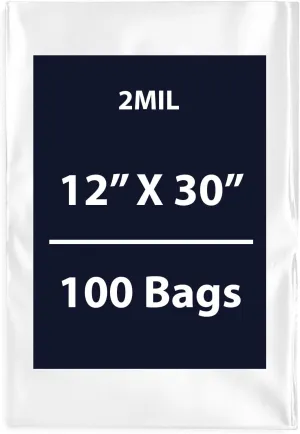 Multiple Sizes Clear Flat Poly Bags, 2Mil 12" X 30" & 100 Bags | Low-Density Polyethylene (LDPE), Flat Open Top Plastic Packaging Packing | Flexible and Durable Plastic Bags